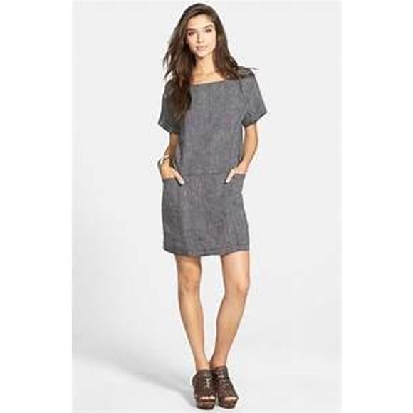 Free People Endless Shore Large 100% Linen Gray Short Sleeve Mini Shift Dress - Picture 9 of 9